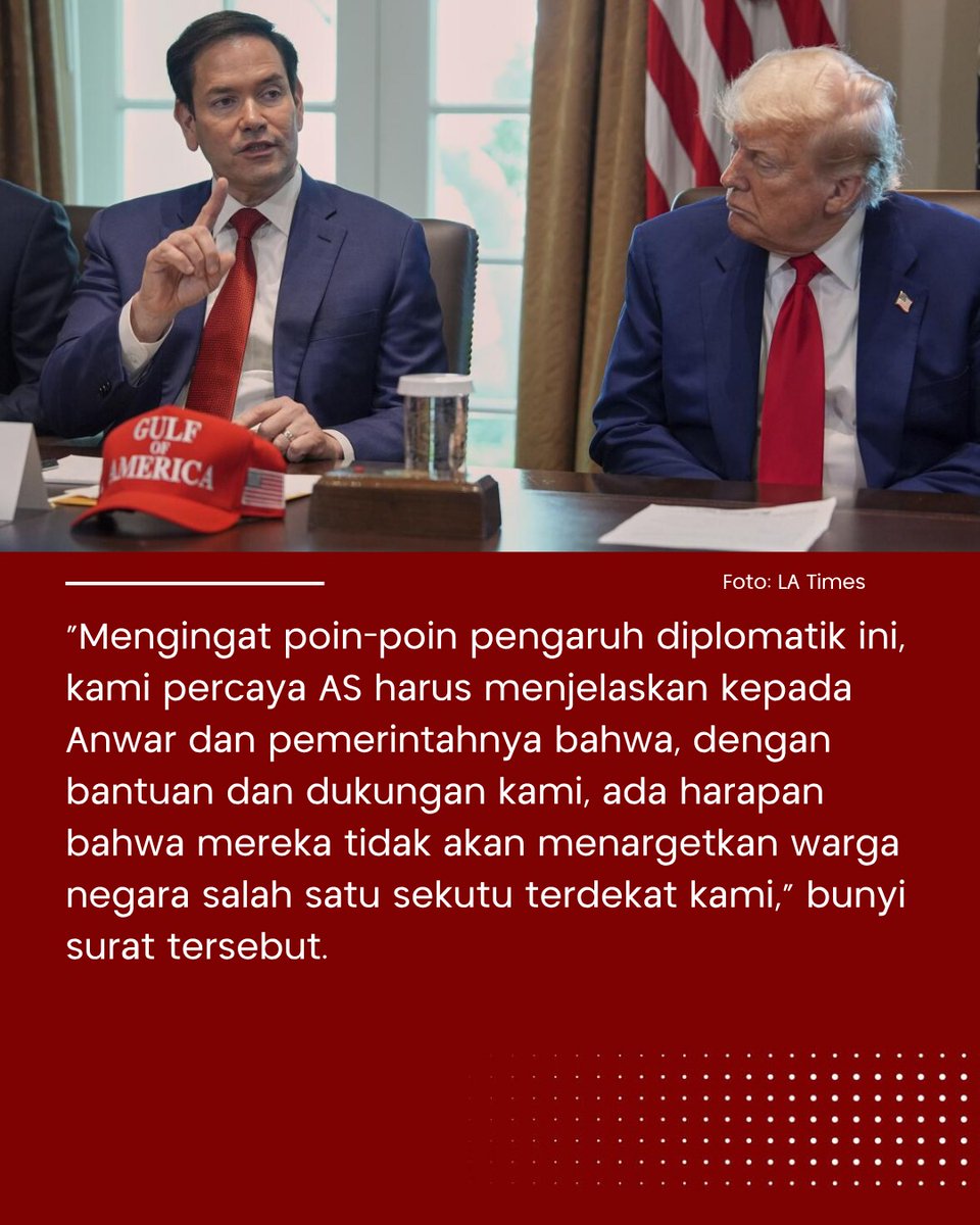 SINDOnews's tweet photo. Sejumlah anggota Kongres Amerika Serikat mendesak pemerintahan Presiden Donald Trump meninjau hubungan keamanan dan ekonomi dengan Malaysia setelah Perdana Menteri Anwar Ibrahim menyatakan akan mendeportasi warga negara Israel yang terdeteksi berada di Malaysia.

Baca Selengkapnya di
https://t.co/9aFNOioP7m

#Malaysia #AmerikaSerikat #AS #AnwarIbrahim #DonaldTrump #MarcoRubio #Israel #Diplomasi #Geopolitik #HubunganInternasional #IMET #SindoNewsTV #SindoNews