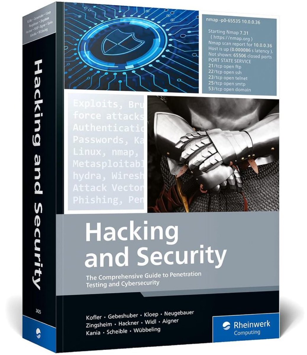 KirkDBorne's tweet photo. Hacking and Security: The Comprehensive Guide to Ethical Hacking, Penetration Testing, and Cybersecurity

Get it at https://t.co/q2YPp33Cji

[99% 4- and 5-star reviews. 1141 pages] https://t.co/vmyAE4lPtS