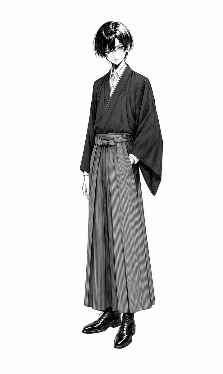 Monochrome Anime Hakama Character
