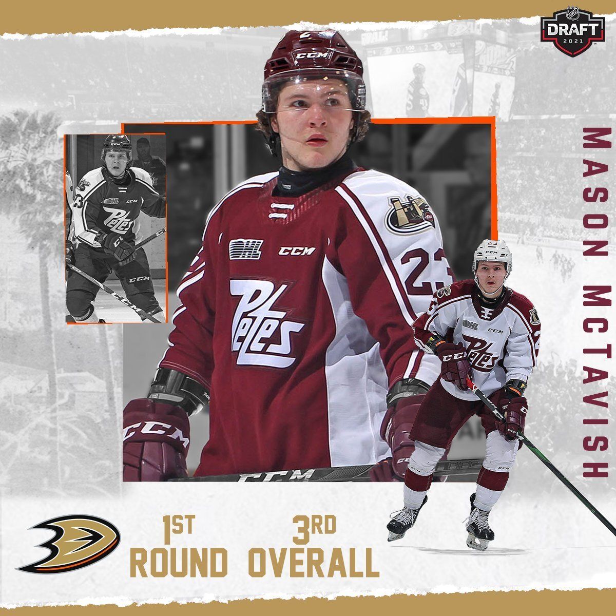 AnaDucksHistory's tweet photo. 7/23/2021: #NHLducks select Mason McTavish 3rd overall at the 2021 NHL Entry Draft. https://t.co/8ME8qojsjy