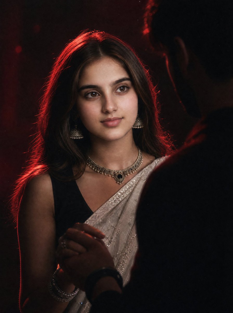 Cinematic Red Noir Saree Portrait