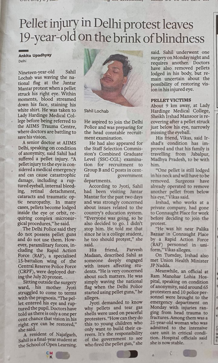 poornimajoshi72's tweet photo. Story by Ankita Bharadwaj in @businessline 19-yr-old Sahil Lochab will probably lose an eye to pellet injury suffered during July 20 protest https://t.co/B3Ad35uPbs