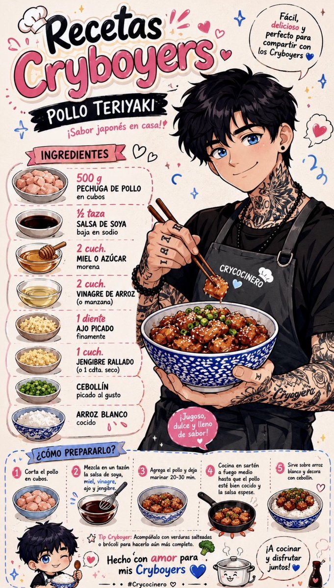 pattytagu's tweet photo. Aquí comenzamos la serie de recetas Cryboyer !!! Si tiene alguna idea de receta mandar dm !!!
Hoy Pollo teriyaki !!!! Deliciosos 🤤
Las amoooo besos en la rodilla 💋
#crygosto #crycum27 #CryEnExtensible5 https://t.co/cnf7h7ls4G