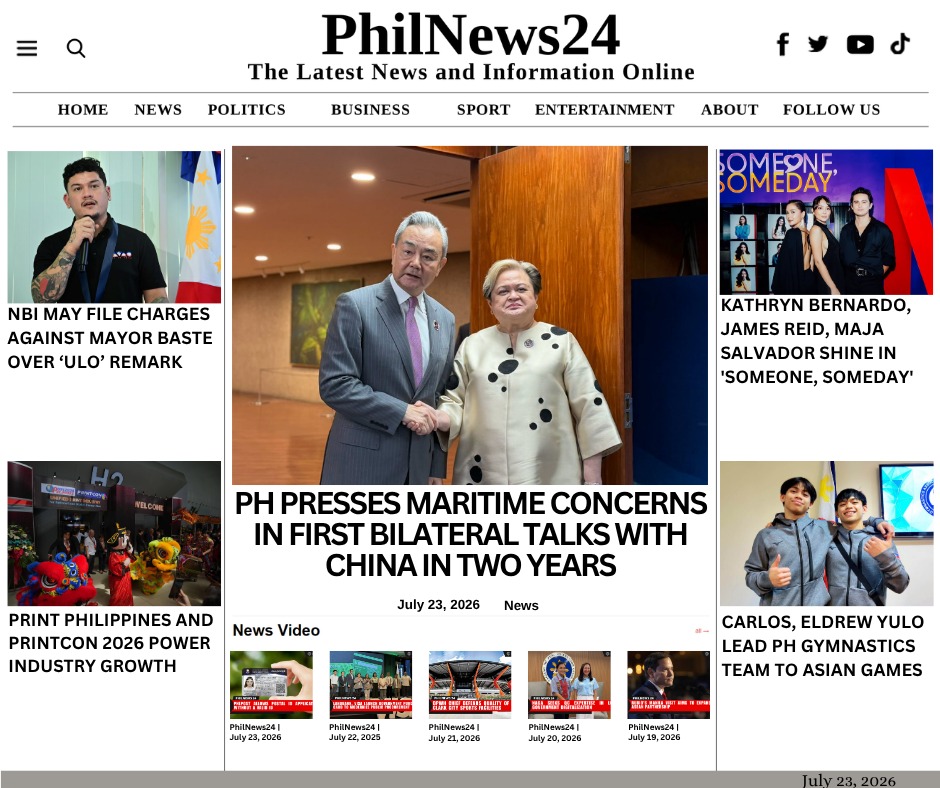 PhilNews24's tweet photo. PhilNews24 | July 23, 2026
For the latest news, visit: https://t.co/PNaSqYk4n9
#PHChina #BilateralMeeting #WestPhilippineSea #BasteDuterte #GraveThreat #nbispecialtaskforce #printcon2026 #printphilippines #printingindustry #KathrynBernardo #JamesReid #MajaSalvador #eldrewyulo https://t.co/Jm7wy0ecwY