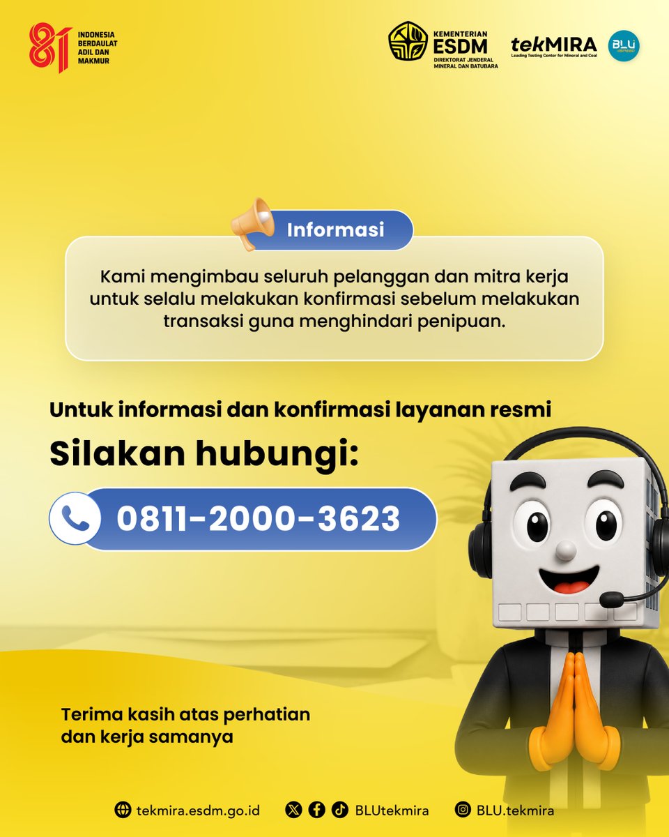 BLUtekMIRA's tweet photo. ⚠️ WASPADA PENIPUAN SERTIFIKAT PENGUJIAN MENGATASNAMAKAN tekMIRA! ⚠️

Sobat tekMIRA, kami mengimbau agar selalu berhati-hati terhadap sertifikat pengujian palsu yang mengatasnamakan tekMIRA . https://t.co/dmbRZZnwbS