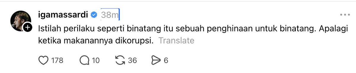 insidefolkative's tweet photo. Iga Massardi, vokalis Barasuara, juga buka suara terkait kasus korupsi ini:

"Istilah perilaku seperti binatang itu sebuah penghinaan untuk binatang. Apalagi ketika makanannya dikorupsi." https://t.co/ZaltvaOLvB