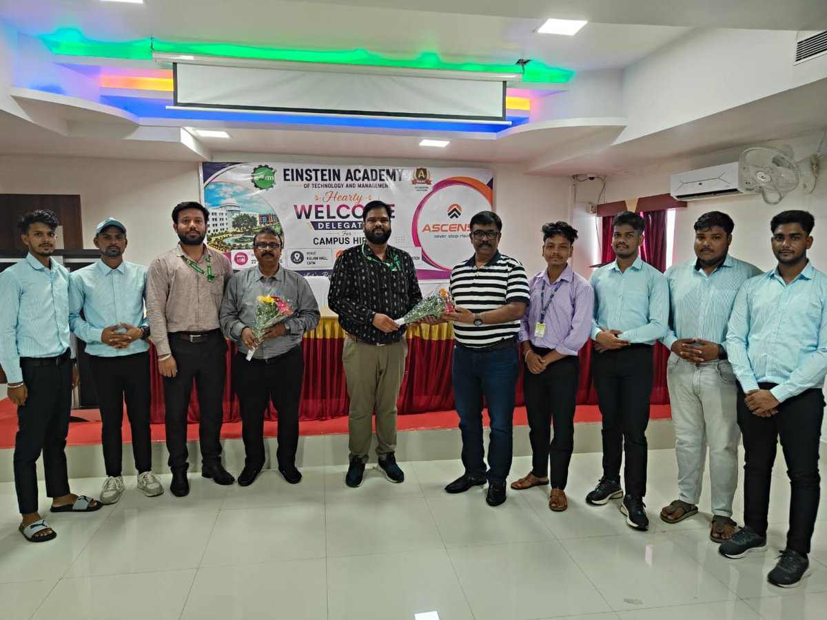 EgiEinstein's tweet photo. 📢 Campus Placement Drive | 22 July 2026
EATM, Bhubaneswar successfully hosted the Ascenso Tyres Pvt. Ltd. Campus Placement Drive.

Best wishes to all participating students! 🎓
#EATM #AscensoTyres #PlacementDrive #CampusRecruitment #TrainingAndPlacement #Bhubaneswar https://t.co/odvKXia9tt