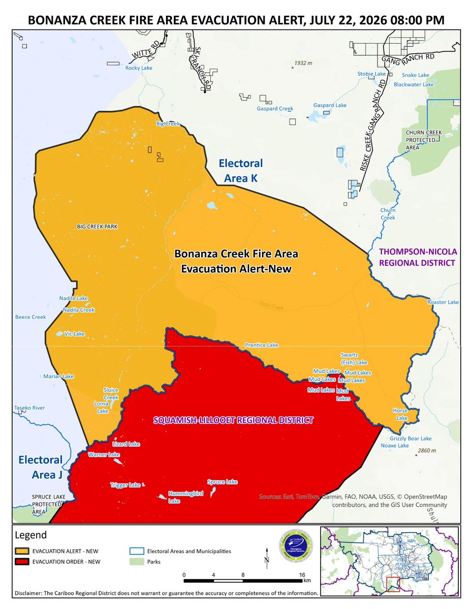 CaribooRD's tweet photo. #CaribooRD has issued an Evacuation Alert for Bonanza Creek Fire Area due to the Bonanza Creek Fire.
Visit https://t.co/2CoNyXejy2 for more info #CaribooFires #BCwildfire https://t.co/GtXHEPSs2E