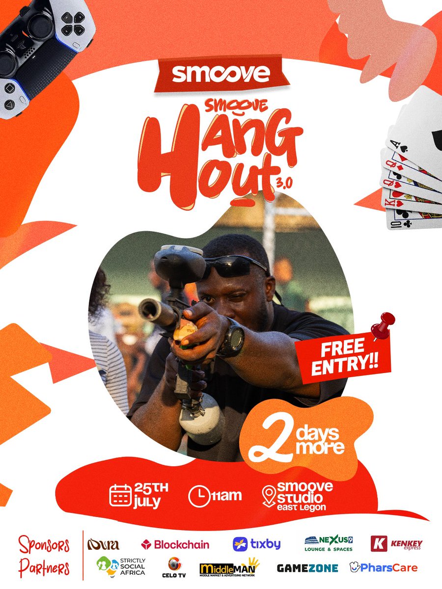 smoove247's tweet photo. 2 DAYS TO GO! 🎉🔥

The countdown is almost over! In just 2 days, we’re bringing the ultimate vibes to Smoove Hangout 3.0. 🎮🎤♠️ https://t.co/tLvVH6KyLE