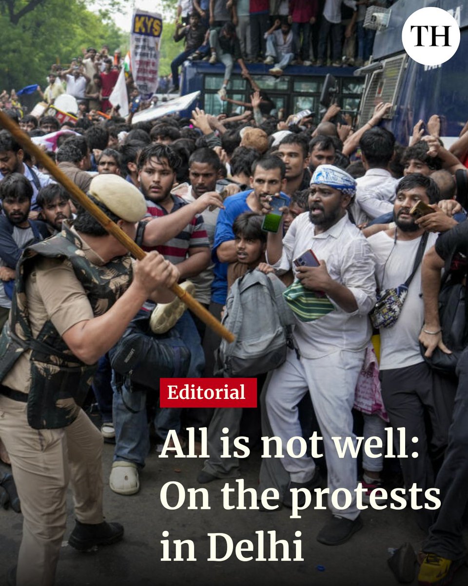the_hindu's tweet photo. The scenes from Delhi on July 20, when mostly young demonstrators were chased, tear-gassed, and baton-charged within sight of the new Parliament building, with some allegedly struck by pellet guns, while mobile Internet was switched off and Metro stations were shut across the area, were avoidable.

https://t.co/ijiRdq4lq5