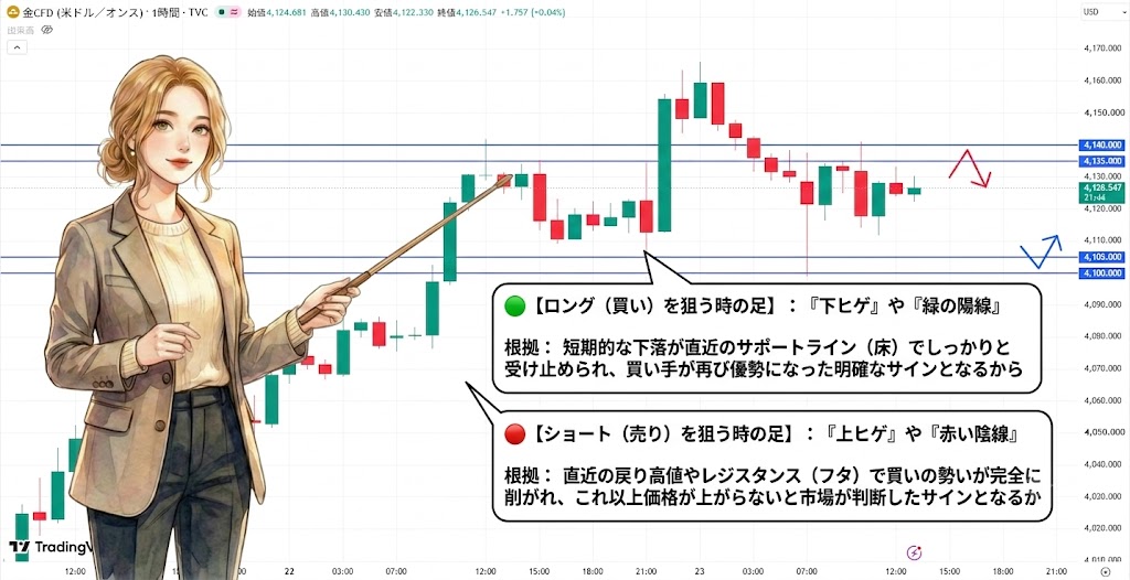 miyabi_fx_1997's tweet photo. ✅7/23 ゴールド分析 XAUUSD
 【エントリーポイント公開】👇

現在のゴールドは、高値圏での調整を経て
レンジ内でエネルギーを溜めつつ方向感を探る展開📈
ただし、先端で飛び乗る高値掴みや安値掴みは
急な調整に巻き込まれるので厳禁です🙅‍♀️

🟢本命ロング：4,100ドル 〜 4,105ドル付近
直近サポートの床で下ヒゲ確認。
利確4,125 / 損切4,090

🔴短期ショート：4,135〜4,140ドル付近
※ショートは現在のトレンドに逆らう
『逆張り』になるため、長居は無用です！
直近レジスタンスのフタで上ヒゲ確認。
利確4,120 / 損切4,150

⚠これから迎える欧州時間からニューヨーク
市場にかけては、週後半のトレンドが加速しやすく
ボラティリティが非常に高まる時間帯です。
焦らず『待つも相場』で、指定の壁でしっかり
ローソク足の形を確認してから安全に立ち回って
いきましょうね！

※ゴールド相場、ボラがすごいので
利確ラインはあくまで目安として見てください！
ここは欲張らず、スキャルピングみたいに
「こまめな利確」を徹底していきましょう✨

利益欲しい人集まれ！
進捗投稿するのでフォロー推奨です☝️

#ゴールド #GOLD #XAUUSD