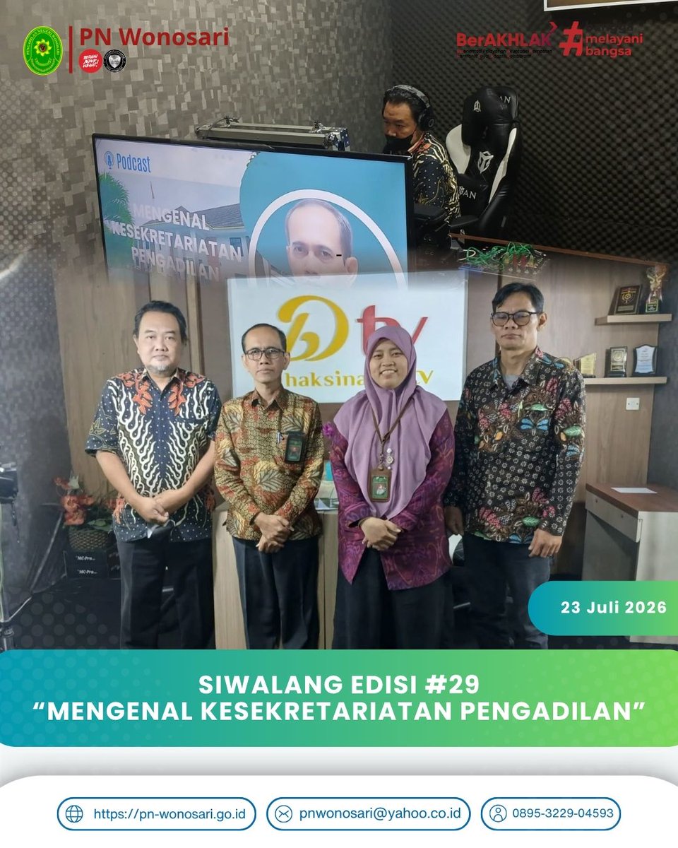 pnwonosari's tweet photo. Siaran Wawasan Layanan Pengadilan (SIWALANG) hari ini tayang edisi #29 dengan topik "Mengenal Kesekretariatan Pengadilan". Selengkapnya tonton di youtube Pengadilan Negeri Wonosari dan Dhaksinarga TV. https://t.co/ctEsZjsLWw