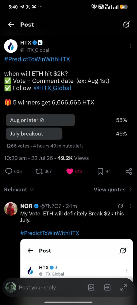 eunice1155's tweet photo. @HTX_Global ETH will break $2k on August 3rd.

#PredictToWinWithHTX https://t.co/90efqeRRen