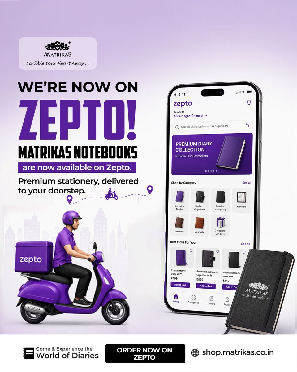 MatrikasPr31497's tweet photo. We're now on Zepto!
Your favorite Matrikas  is now just a few taps away. 
Search for Matrikas on Zepto and order today!
#Matrikas #NowOnZepto #Zepto #Notebooks #Diaries https://t.co/TXMiptmPx8