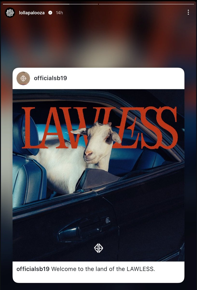 SB19_ATINph's tweet photo. From #Lollapalooza's IG story and they really be like, yup those goats will be in this festival, check out their upcoming song. And we cheer! 🐐🍭

🔗 https://t.co/4uyIGmhlFg

Also, get an IG account if you don't have one yet, let's hype SB19 everywhere!

SB19 HEADLINES KPOPWORLD
@SB19Official
#SB19 #SB19isLawless