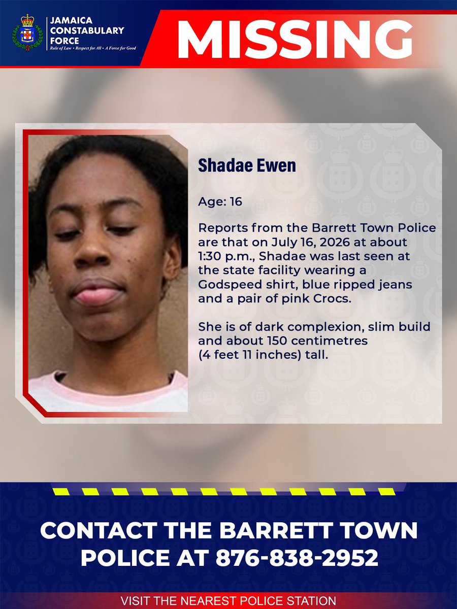 JamaicaConstab's tweet photo. Help us find Shadae Ewen by sharing information using the number on the flyer. 

#MissingPerson https://t.co/QrCcwXjE1h