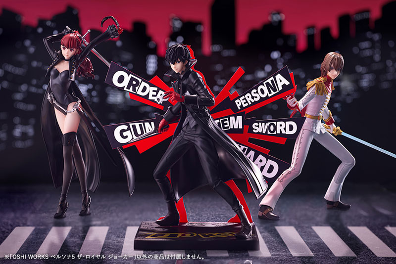 PersonaSpain's tweet photo. Reservas abiertas de las nuevas figuras de Joker, Violet y Crow de Persona 5 Royal de la línea Oshi Works de Kotobukiya, que cuentan con la particularidad de que representan la interfaz de usuario de batalla. Saldrán a la venta entre febrero y abril de 2027 #P5R