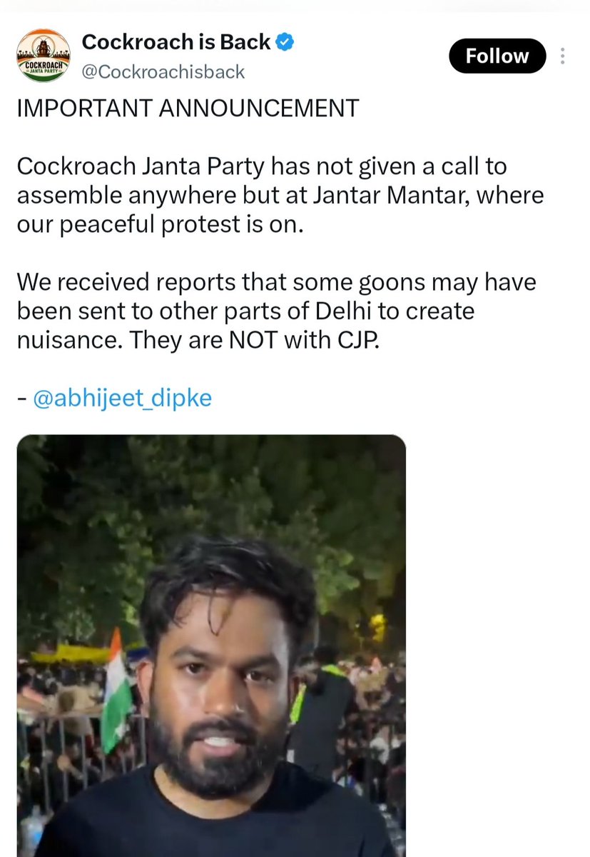 comharkishan16's tweet photo. Misleading !

Abhijeet warned that CJP's protest in Delhi was happening only at Jantar Mantar because he received a report that goons were sent to create nuisance in other parts of Delhi. He did not mention the solidarity protests that take place in other states.

Here is the link to the screenshot I shared 👇🏾

https://t.co/YCaU2Oem9D

https://t.co/pZxsIZ9xwH

/CJP has already clarified that the protest is taking place at only one location, Jantar Mantar /

Why are they then acknowledging protests in Chandigarh, Ahmedabad, Mizoram, and Mumbai ?

https://t.co/2tT0hMeLpZ

https://t.co/VQb5odXCSK

https://t.co/B24xeOC2Hv

https://t.co/WFLnOmgvOS

TVK's major ally, Congress is conducting solidarity protests in various states.

#TNStandsWithStudents