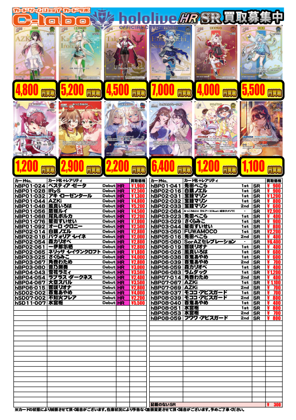 ホロカ　まとめ売り　ＳＹ　OUR UR HR hololive OFFICIAL CARD GAME】買取情報 ホロカ担当です！ HR・SRの