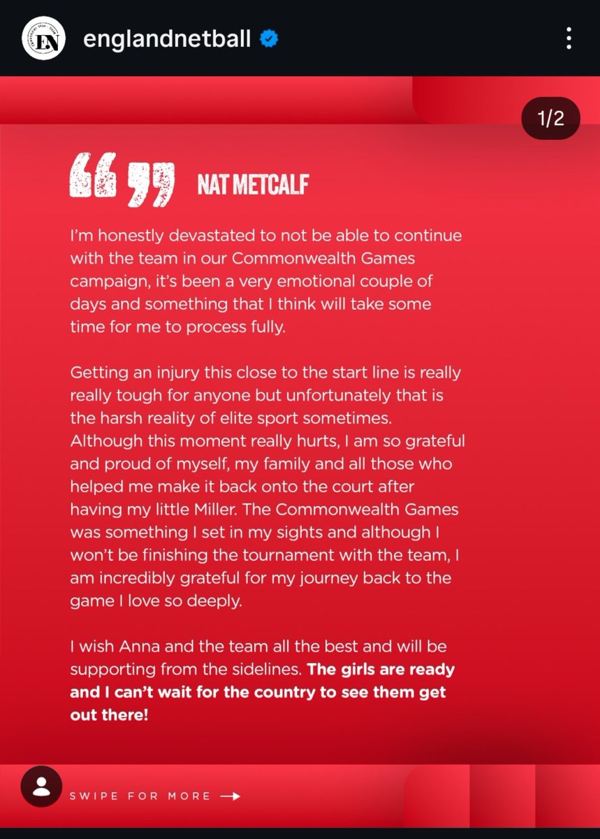 ChloM24745222's tweet photo. Gutted for Nat, that must really sting so close to the start of the games too 🥺
#Englandnetball #commonwealthgames #netballchaos https://t.co/e6P3cE1TqO