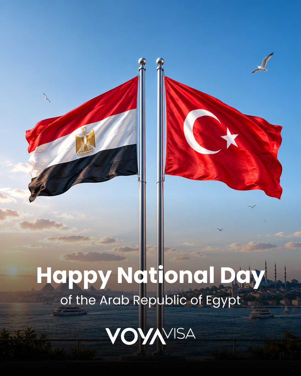 voyavisa's tweet photo. On the occasion of the National Day of the Arab Republic of Egypt, we extend our sincere congratulations to the people of Egypt.

May this special occasion bring continued peace, prosperity, and success to the nation.

Happy National Day. 🇪🇬

---

🇪🇬 العربية

بمناسبة اليوم الوطني لجمهورية مصر العربية، تتقدم فويا فيزا بأصدق التهاني إلى الشعب المصري.

ونسأل الله أن يديم على مصر وشعبها السلام والازدهار والتقدم.

كل عام ومصر بخير. 🇪🇬

#Egypt #NationalDay #ArabRepublicOfEgypt #VoyaVisa #VisaServices #InternationalRelations #GlobalTravel #TravelSupport #EgyptNationalDay