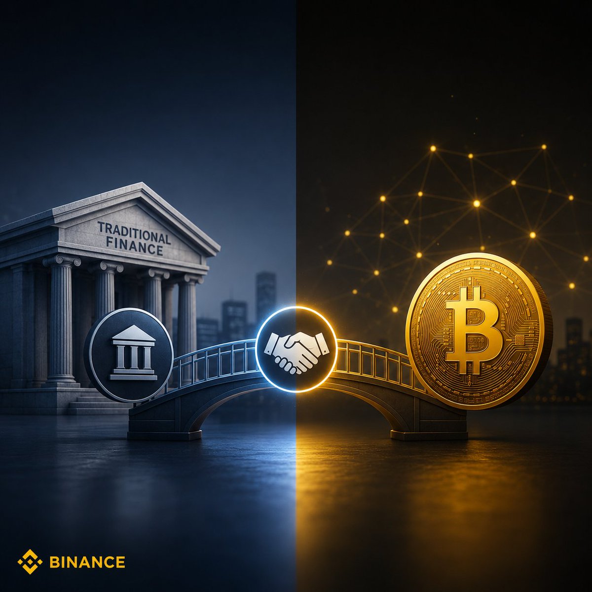 MAHADCH71384024's tweet photo. Crypto vs TradFi: Do they really have to fight? 🤔

Everyone says it's war.
I think it's a merger 👇

🏦 TRADITIONAL FINANCE
• Banks, stocks, payment networks  
• Regulated and trusted
• Slow, expensive, 9-5 only

₿ CRYPTO
• Decentralized + blockchain
• 24/7 global access
• Fast, transparent, you control your money

The future isn't Crypto VS TradFi
It's Crypto + TradFi

We’re already seeing it:
✅ Banks testing blockchain
✅ Real-world assets getting tokenized  
✅ Stablecoins for instant payments
✅ Banks now offering Bitcoin/ETH

Best of both worlds > Replacing one

So what do you think?
Will crypto replace banks, or team up with them? 👇

#Binance #BinanceAcademy #LearnWithBinance