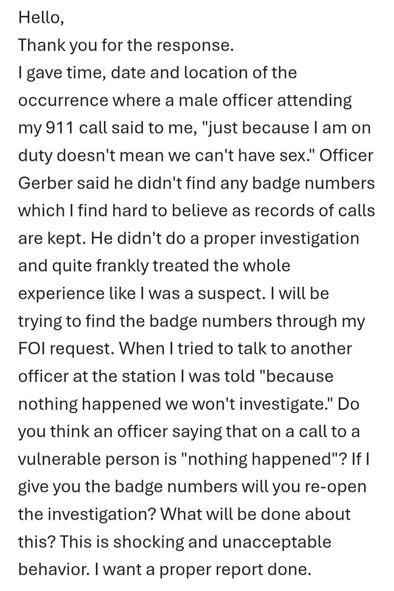K_Happy16's tweet photo. In 2021 a London (Canada) police officer attending my call said, "just because I'm on duty doesn't mean we can't have sex." I was a vulnerable person at the time. A proper investigation was not done. Follow me as I resubmit my occurrence. #metoo #tarnishedbadge @lpsmediaoffice https://t.co/1gKr6UFbxK