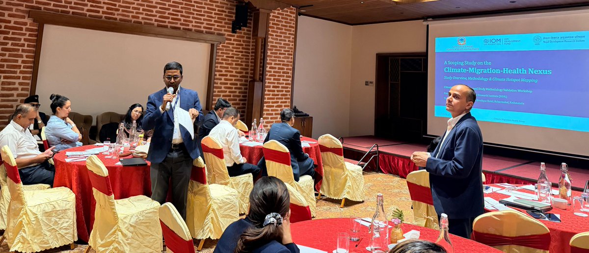 IOMnepal's tweet photo. On 21 July, IOM with MoHFS &amp; NDRI, convened a technical consultation to shape Nepal's National Scoping Study on the Climate-Migration-Health Nexus. Government, academia &amp; partners discussed methods, migration corridors &amp; evidence to strengthen inclusive healthcare for migrants. https://t.co/3SfFyJoYNj