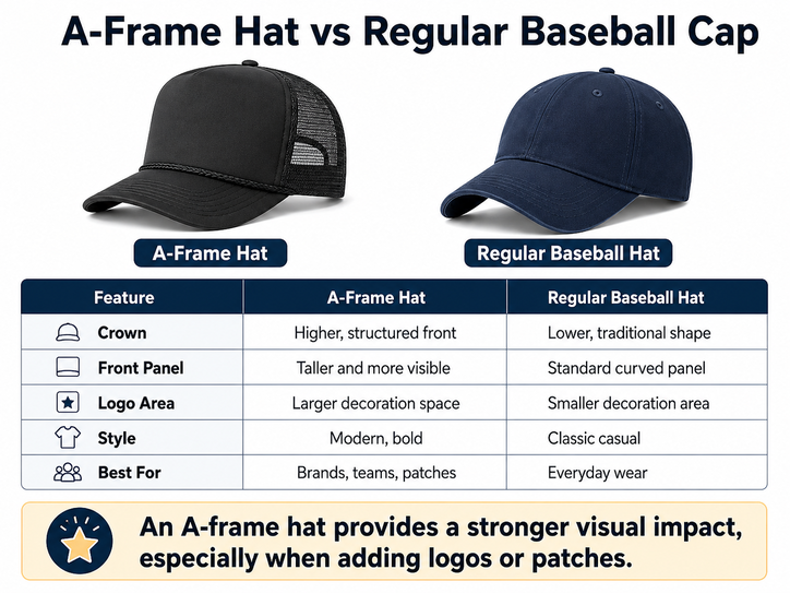 ForemostHat's tweet photo. What Is an A-Frame Hat?
Discover what makes an A-Frame hat unique. Learn about its high structured crown, larger logo area, modern silhouette, and why it’s a favorite choice for custom embroidery, patches, brands, teams, and golf clubs.
https://t.co/Bdbr66HtGA https://t.co/EVzzYGOkod
