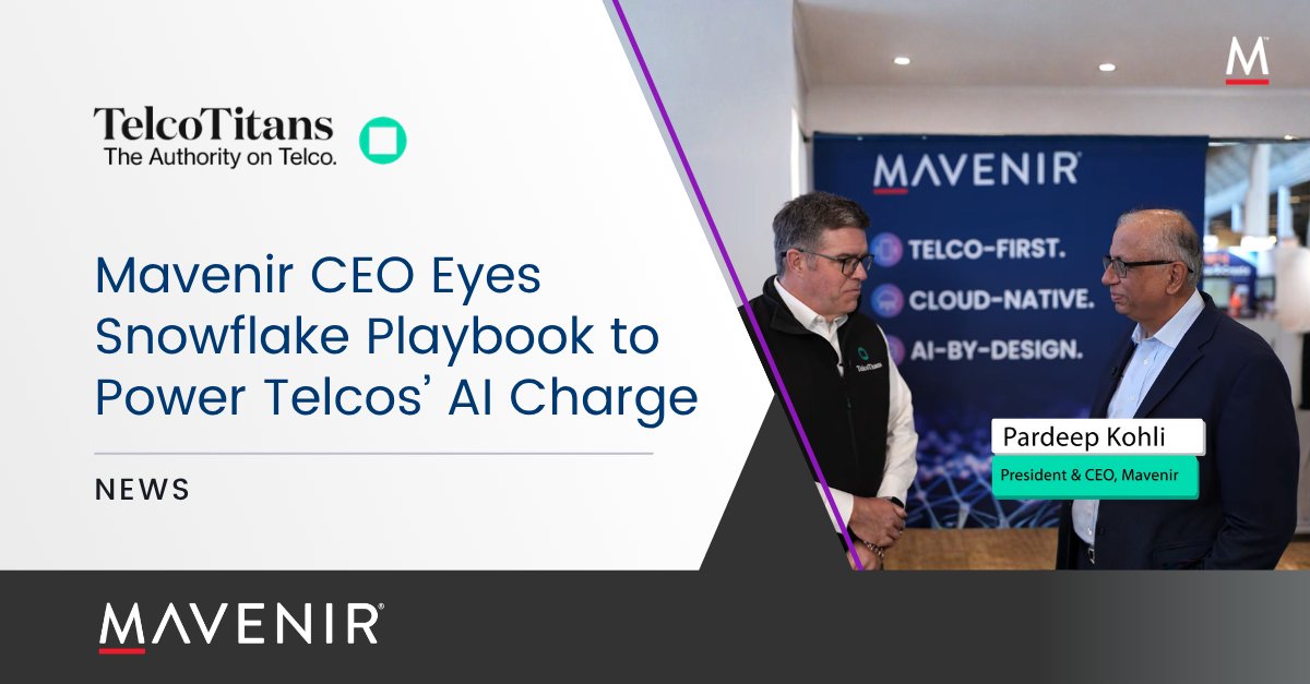 Mavenir's tweet photo. Speaking to @TelcoTitans TV’s Matt Leary at DTW Ignite 2026 in Copenhagen, Mavenir's Pardeep Kohli explains how the telecom network software vendor is positioning itself to support a telco AI charge &amp; shares his vision of becoming a “Snowflake for telcos”. https://t.co/MFVdV5dxZq https://t.co/kHWVgYJzz8