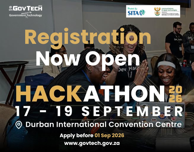govtechZA's tweet photo. Can your innovation help shape South Africa's digital future?

Registrations for the SITA #GovTech2026Hackathon are now open.

Open to qualifying South African EME SMMEs.
🇿🇦 Hybrid participation means innovators from every province can join.
📅 17-19 Sept (Durban ICC | Online)
🔗 https://t.co/oqdk384ivI