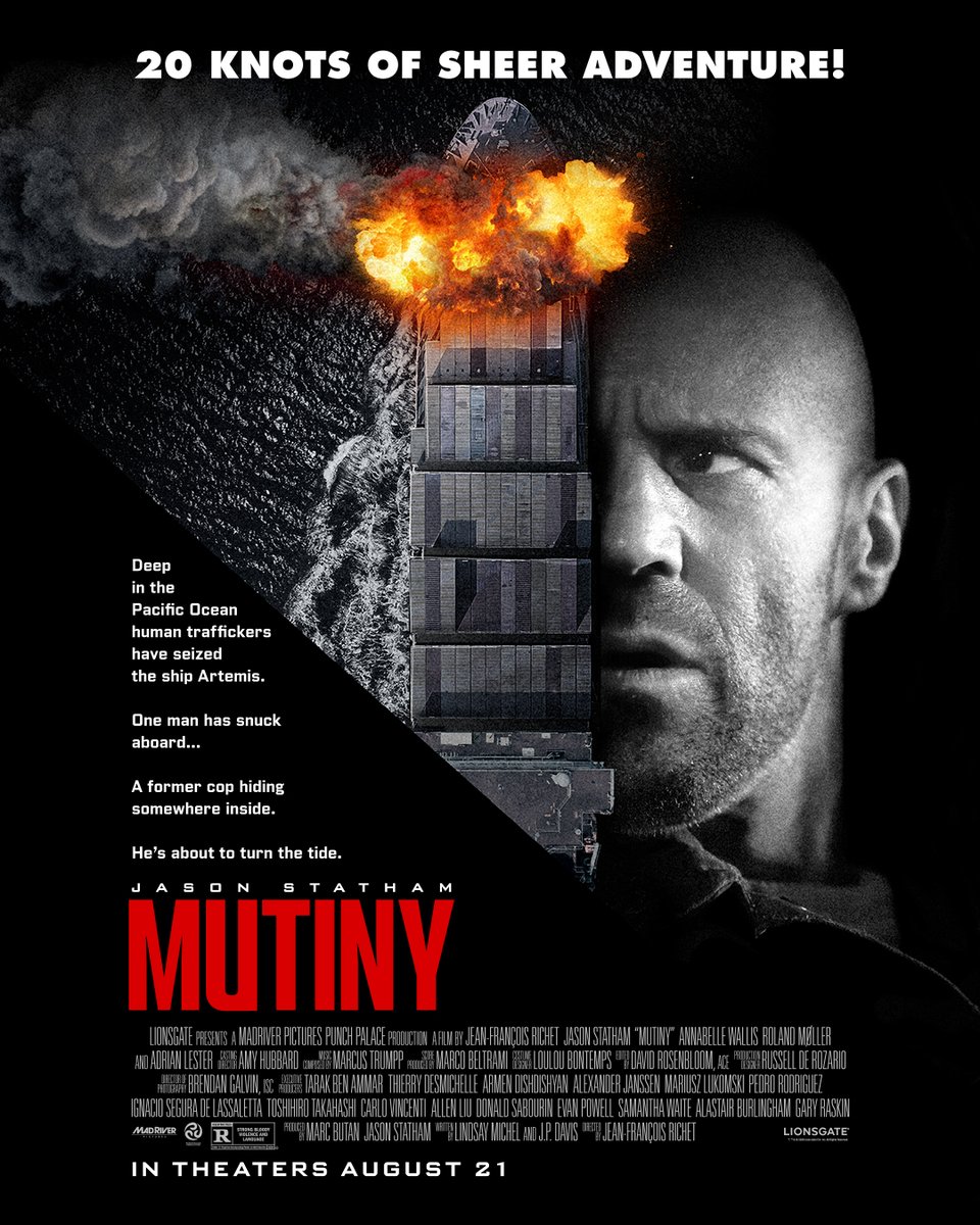 oscarnoyukue's tweet photo. ジェイソン・ステイサム主演最新作「Mutiny」から「ダイ・ハード」オマージュポスターが到着。罠にはめられた元特殊部隊員で元警官のコール・リードが復讐のために陰謀に挑む、“船上「ダイ・ハード」”。「ロスト・フライト」のジャン＝フランソワ・リシェ監督、2026年8月21日全米公開。 https://t.co/b3kTBDXSff