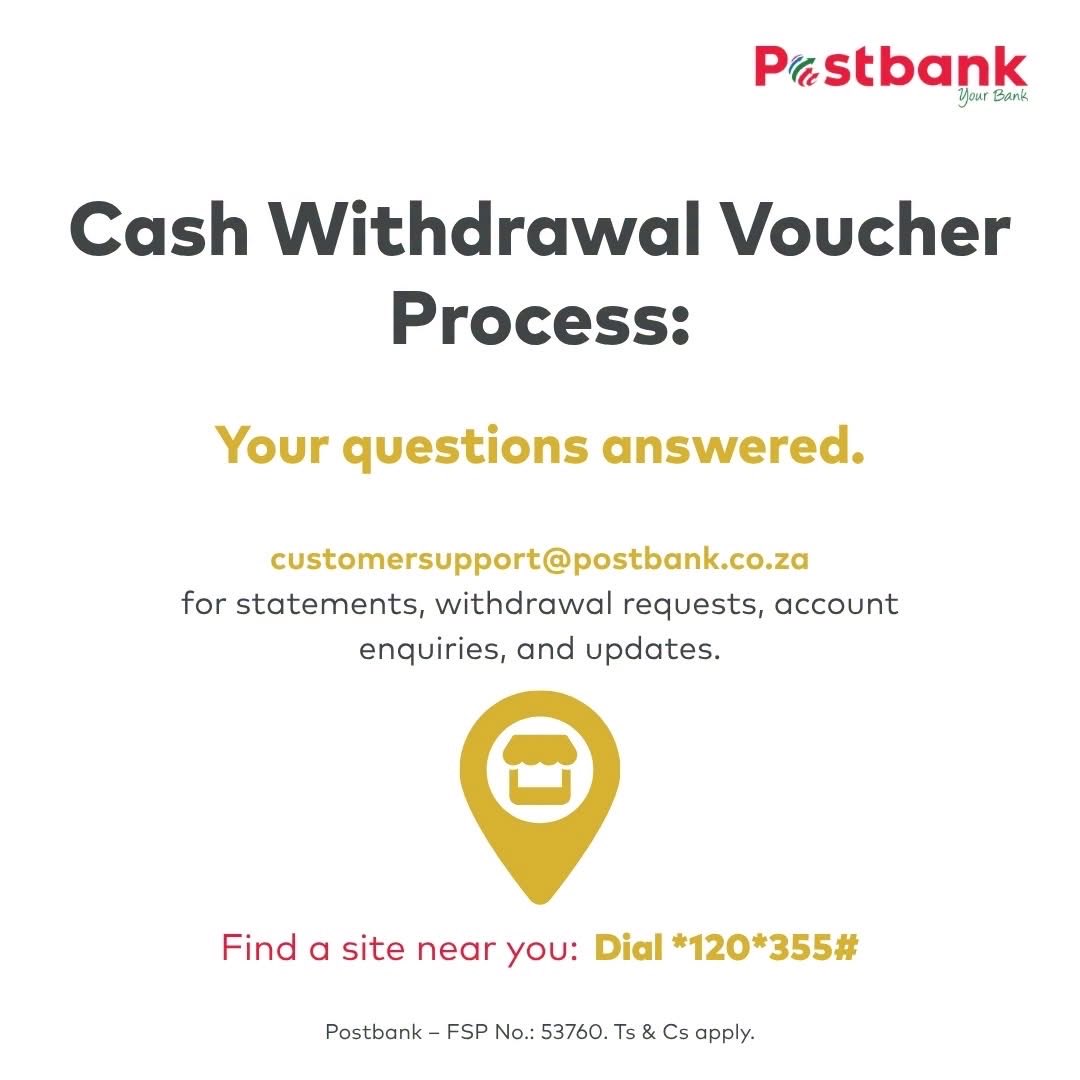 Postbank_ZA's tweet photo. ❓What is a Recurring Cash Withdrawal Voucher?

A service that allows customers to authorize a fixed monthly Instant Money Voucher which is automatically issued and sent to their verified cellphone number for an approved period.

Remember: Postbank will never ask for your PIN or one-time password.
📞 0800 53 54 55
📧 customersupport@postbank.co.za

#Postbank #CustomerSupport #Innovation #BankingMadeEasy #Deposits #PostbankSA
Ts &Cs apply.
Auth FSP