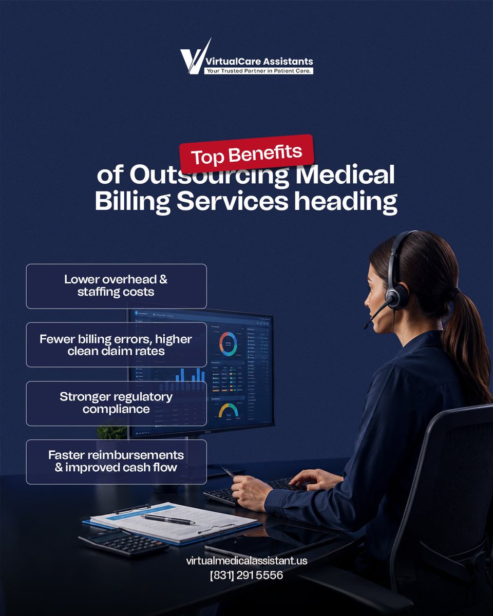 VCAssistants's tweet photo. Claims delayed. Denials piling up. Team stretched thin.

Outsourcing medical billing services fixes all three here's how 👇 
https://t.co/U1AxEuYzJw

#MedicalBilling #HealthTech #VirtualCareAssistants https://t.co/BDIVoSW9OG