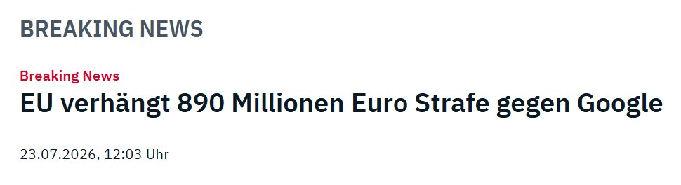 Sunnymica's tweet photo. Alle in Deckung. Pulverisiert uns noch heute Trumps Strafzoll-Blitz?
Die EU-Kommission hat Google nämlich gerade die bislang höchste Strafe nach dem Digital Markets Act aufgebrummt: 890 Millionen Euro.

460 Millionen davon, weil Google seine eigenen Angebote bei Shopping, Hotels oder Maps in der Google-Suche bevorzugt hat.

Weitere 430 Millionen gab’s obendrauf, da Google App-Entwickler daran hinderte, Nutzer auf günstigere Angebote außerhalb des Play Stores zu verweisen.

Jetzt hat das Unternehmen 60 Tage Zeit, in diesen Punkten für Abhilfe zu sorgen, ansonsten setzt es tägliche Zwangsgelder von bis zu fünf Prozent des weltweiten Tagesumsatzes.

Noch ist Trump nicht explodiert, aber das kann noch kommen.

Nach einer früheren Milliardenstrafe gegen Google drohte er der EU bereits mit neuen Zöllen. Seine Regierung bezeichnet europäische Strafen gegen US-Techkonzerne als „wirtschaftliche Erpressung“, und erst vorgestern forderten 25 republikanische Abgeordnete konkrete Vergeltungsmaßnahmen gegen das europäische Gesetz.

Immerhin hat Brüssel diesmal sein eigenes Recht durchgesetzt, statt sich von Washington einschüchtern zu lassen. Berichten zufolge war die Entscheidung zuvor mehrfach verzögert worden, weil Ursula von der Leyen Trump nicht provozieren wollte.