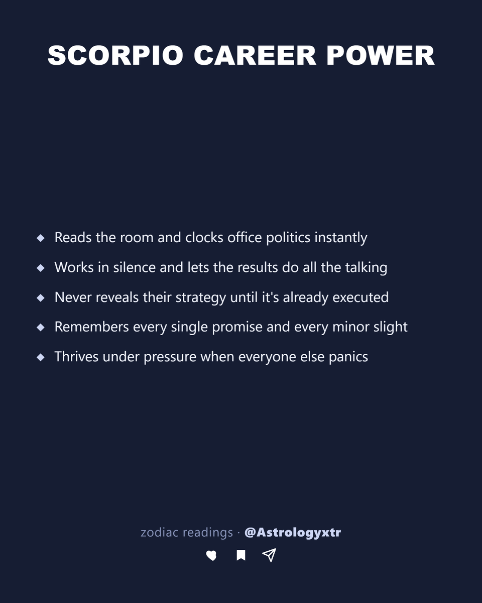 Astrologyxtr's tweet photo. Never mistake their quiet focus for a lack of ambition. Here's how Scorpio quietly dominates the workplace: https://t.co/Edfeq3d91t