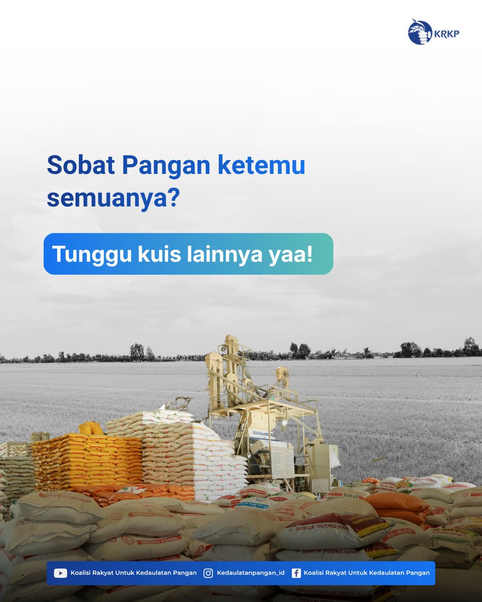 krkp_id's tweet photo. Halo sobat pangan!
Penasaran sama kunci jawaban kuis minggu lalu?
Ada 10 kata terkait pembaruan agraria, kamu kelewat yang manaa niih?

Tunggu kuis selanjutnya! Yuk seru-seruan bareng Minpa!

#KedaulatanPangan #KedaulatanPetani #KuisKedaulatanPangan #PembaruanAgraria https://t.co/9YhO0QHNFW