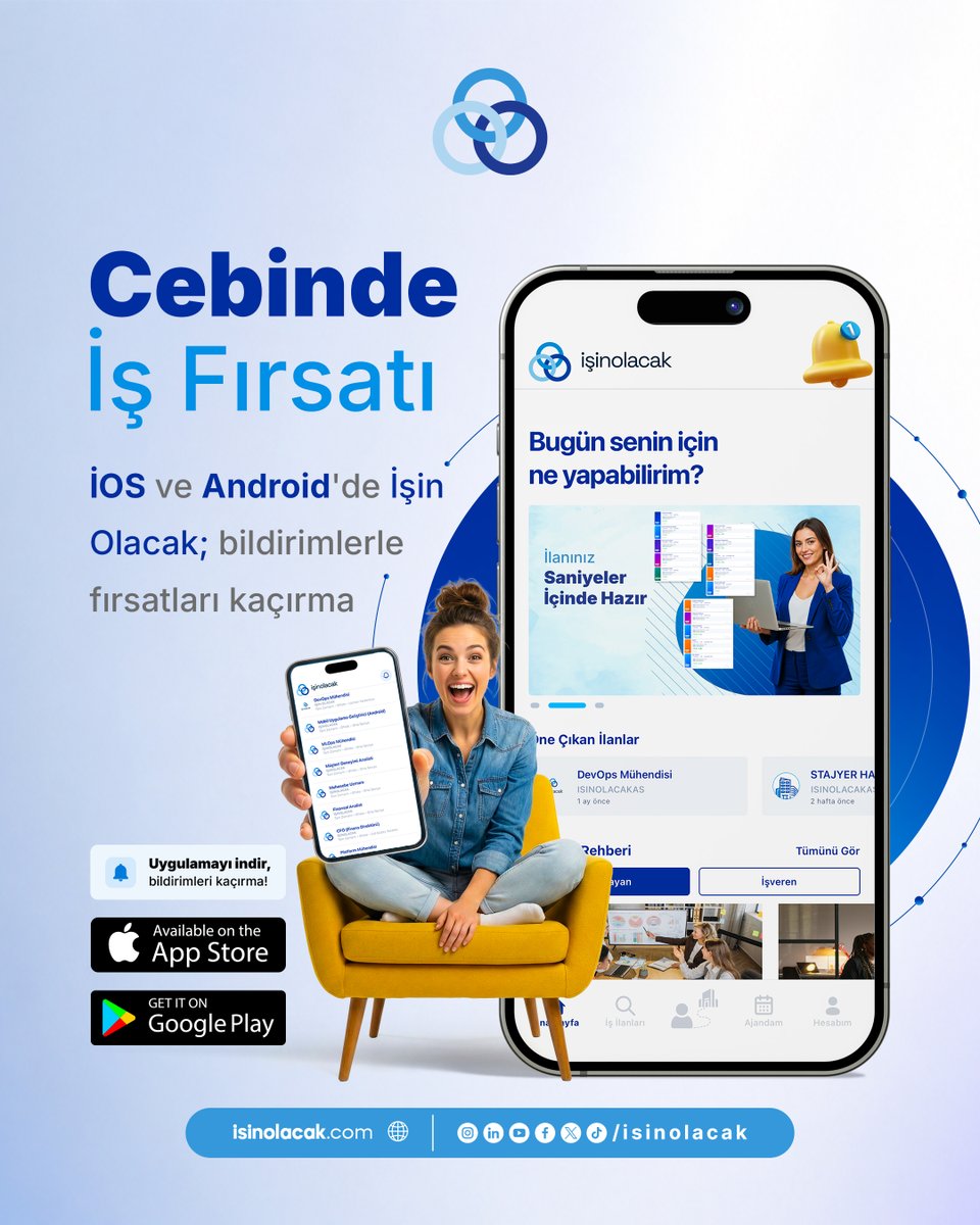 isinolacak's tweet photo. İş fırsatları cebinde!

Yeni ilanları kaçırma, fırsatlardan anında haberdar ol.
İşin Olacak uygulamasını iOS veya Android cihazına indir, bildirimlerini aç ve sana uygun iş ilanlarını kolayca takip et.

Kariyerinde yeni bir adım atmanın tam zamanı!
#işinolacak #senindeişinolacak #işfırsatları #işilanları