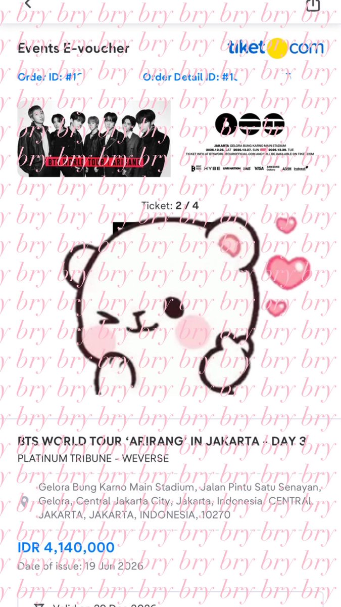 BryceMaria19's tweet photo. WTS / want to sell tiket bts arirang konser day 3
Platinum Tribun Presale (1 tix) 8jt/tix
CAT 1 (4tix) 5,5jt/tix
Aku jual santai jdi Bisa DP 500k pelunasan divenue sdh jdi WB atau mau dicicil jga boleh

✅ Nett
✅ All poof
✅ diurus sampai fisik/WB 
❗️boleh tukeran all sosmed https://t.co/UXPdDE3pEV