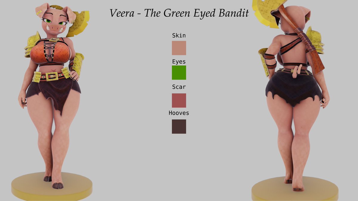 ManWiththeMole's tweet photo. Oh, I forgot, here's the character sheet to Veera - The Green Eyed Bandit. I need to get back to doing art of her.

Piglin Model: @MSplashDoggy &amp; @CaptainFlapcats https://t.co/geoLJfwmLk