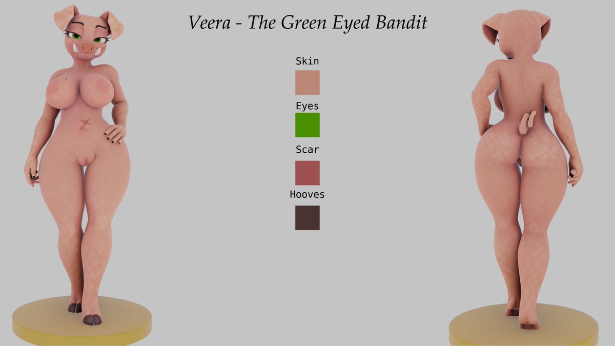 ManWiththeMole's tweet photo. Oh, I forgot, here's the character sheet to Veera - The Green Eyed Bandit. I need to get back to doing art of her.

Piglin Model: @MSplashDoggy &amp; @CaptainFlapcats https://t.co/geoLJfwmLk