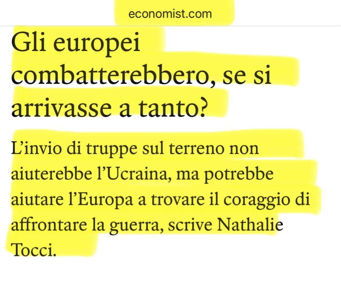 k_arsenale's tweet photo. Dopo 4 anni gli europei sono bolliti a puntino, adesso dobbiamo solo convincerli a morire in guerra. E quindi tocca alla n°1 #NathalieTocci: “L’invio di truppe non aiuta l’#Ucraina, ma potrebbe aiutare l’Europa ad  affrontare la guerra”. 
Buongiorno Coglionazzi #UE dormito bene ? https://t.co/nwedvZ5I0C