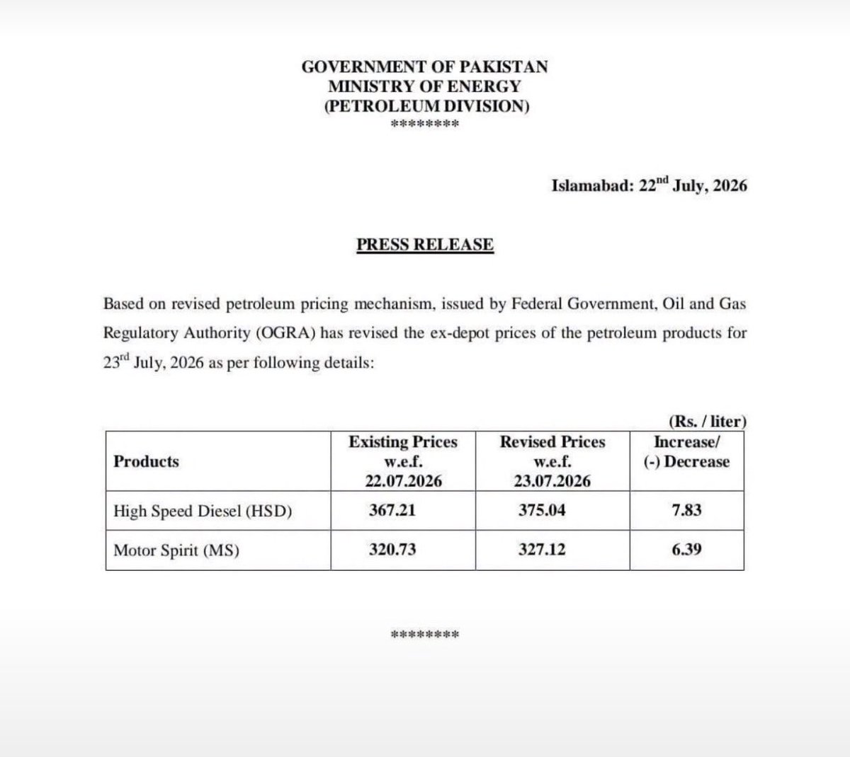 ImranIsmailPTI's tweet photo. حکومت نے ایک بار پھر فیول کی قیمتیں بڑھا دیں! ڈیزل اب Rs 375.04 (+Rs 7.83) اور پٹرول Rs 327.12 (+Rs 6.39) ہوگیا۔
عام آدمی تو پہلے ہی کچلا جا چکا ہے — روٹی، دال اور روزمرہ کے اخراجات بھی برداشت نہیں ہو رہے۔ کرایے آسمان چھو رہے ہیں، تنخواہیں ویسی کی ویسی۔
غریبوں کا اور کتنا خون نچوڑیں گے؟
