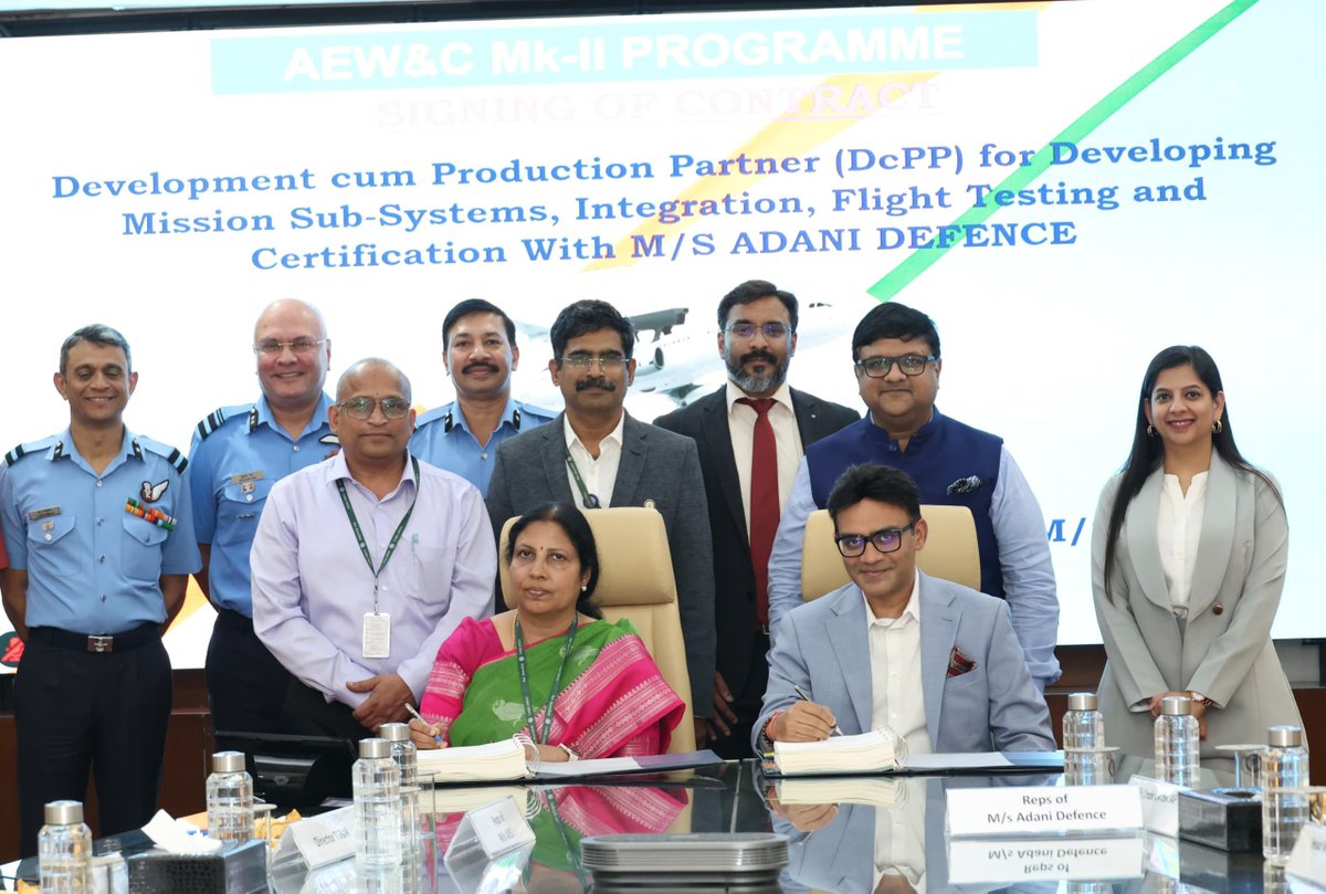 IndexBihar's tweet photo. DRDO’s Centre for Air Borne Systems is collaborating with Adani Defence to turn modified passenger jets into high-tech AEW&C Mk-II airborne command platforms 🛩️

In modern air warfare, real-time situational awareness decides victory long before a dogfight begins. 

While critics question corporate motives, Adani is literally manufacturing the advanced radar and battle management systems that give IAF pilots instant decision-making power in the skies ⚡