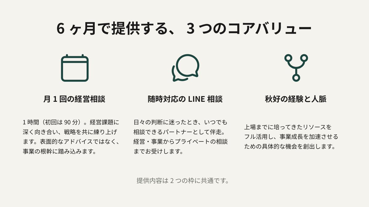 AkiyoshiYosuke's tweet photo. YouTube連動企画「秋好コンサル」第2弾

〜 AIで会社を作り直す、6ヶ月の伴走 〜

第1弾では40社を超えるご応募をいただきました。半年で月商200万円が600万円と3倍になったコンサル生などもいて、手前味噌ながらご支援ができたのではないかと思っています。

今回は第2弾として「AIで会社を作り直す」と銘打って、限定7社で募集させていただきます！

【1億育成枠】月33万円（税込）／2枠
・対象は年商1,000万円〜1億円
・YouTube「らんさ〜ず」で密着（機密除く）

【通常枠】月55万円（税込）／5枠
・年商・業種の制限なし
・非公開、撮影はなし

＜主な内容＞
・経営全般の月1時間（初回90分）の相談
・LINE相談は随時
・6ヶ月（延長相談）
・PRや広告枠などは無

既存事業をAIで組み直す。あるいはAIで新規事業を立ち上げる。そこに経営・事業からプライベートまでの相談を重ねて、私の持てる経験とリソースをフル活用し、事業と経営者ご自身の成長のお手伝いができればと思っています。

だからこそ「本気で変わりたい」「恥をかいても会社を伸ばしたい」、そう思える方のみご応募ください。

＜選考フロー＞
1. 応募
2. 書類選考
3. オンライン面談
4. コンサル開始

書類選考を通過した方には、メールまたはXのDMでご連絡します。

挑戦を待っています！

# 応募はどちらの枠も下記フォームから。8/7（金）21:00締切予定。
https://t.co/a6dZ3aL6Z8

第一弾：秋好コンサルYouTube
https://t.co/lngXiWcq5S