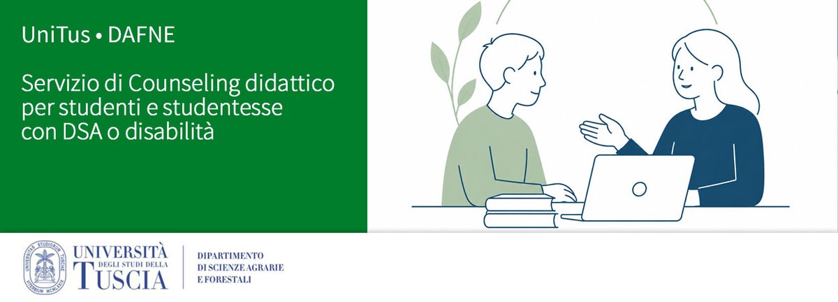 UniSabina's tweet photo. 📢 Unitus • DAFNE | Servizio di Counseling didattico per studenti e studentesse con DSA o disabilità
👉 https://t.co/YkojvnDVMt https://t.co/ZedfuO8j6l