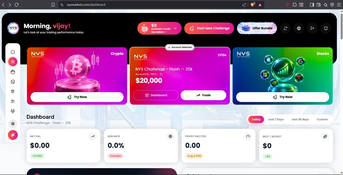 usernull_7's tweet photo. Didn't expect to receive a free 20k Flash Funded Account.
The dashboard is clean and everything is easy to find.
Just took trades and I am surprised to see zero commission in forex also spreads in silver is so low I have never seen this in any prop firm.
@NYSMarkets Thanks ♥️ https://t.co/R3srCoeW7c