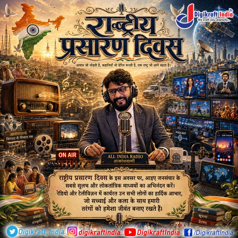 digikraftindia's tweet photo. || राष्ट्रीय प्रसारण दिवस ||
|| #NationalBroadcastingDay ||
#DigikraftIndia #DigitalMedia #GoDigital #DigitalBranding #BroadcastingDay #Radio #Television #Akashvani #AllIndiaRadio #Doordarshan #PrasarBharati #MassMedia #IndianBroadcasting #PublicServiceBroadcasting #IndianMedia https://t.co/IDlnrOO92T