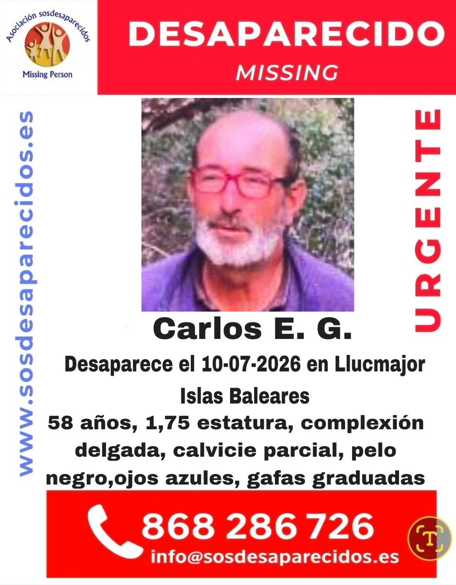 sosdesaparecido's tweet photo. 🆘 DESAPARECIDO
#España #sosdesaparecidos #Desaparecido #Missing #Llucmajor
Fuente: sosdesaparecidos
Síguenos @sosdesaparecido https://t.co/j4nirThi7N