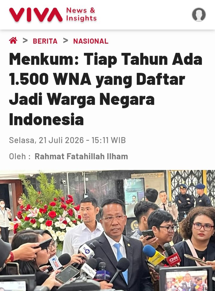 BANGSAygSUJUD's tweet photo. Rata-rata pertahun ada 300 orang mengajukan lepas status  WNI dg alasan keluarga, pekerjaan, studi dll

Tetapi ada sekitar 1.500 WNA mengajukan diri menjadi WNI per tahunnya

Arus masuk WNA ke WNI sangat besar 

Benarkah Indonesia begitu menarik bagi orang asing? https://t.co/3EGHThyGsa